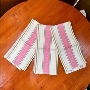 NWOT-3 Williams-Sonoma Pink and Green Striped Cotton Kitchen Towels - 30" x 21"